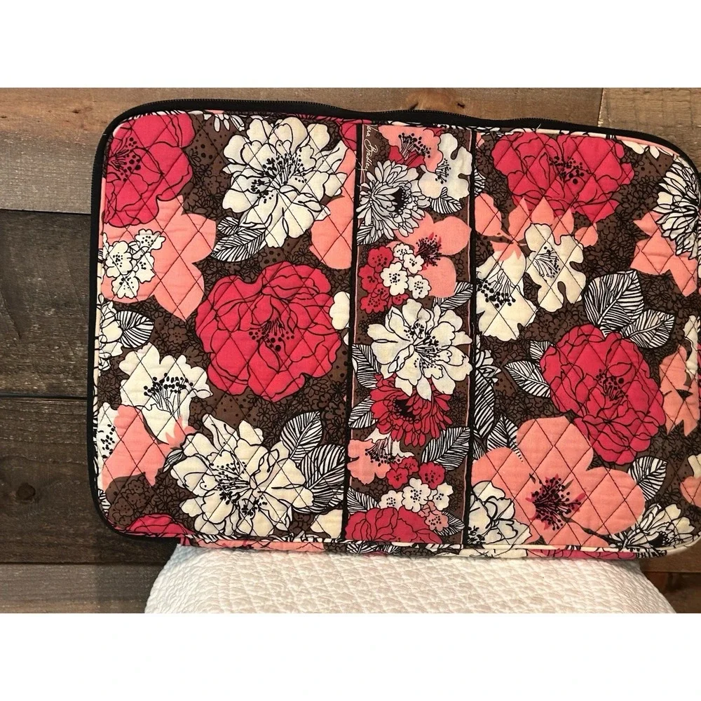 Vera Bradley Laptop Bag Mocha Rouge Zippered Tablet Sleeve Case 14x11 Pink Brown